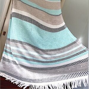 Travel Wrap Blanket Sarong Hand Crafted Loom Weave 2 Side Organic Cotton Aqua